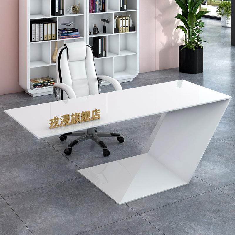 办公桌白色烤漆简约老板桌现代设计感女总裁桌电脑高端主管经理桌