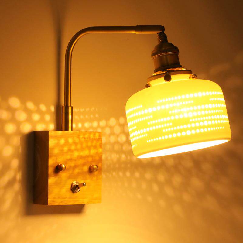 北欧原木风简约橡木壁灯镂空设计创意过道走廊客厅卧室陶瓷墙壁灯