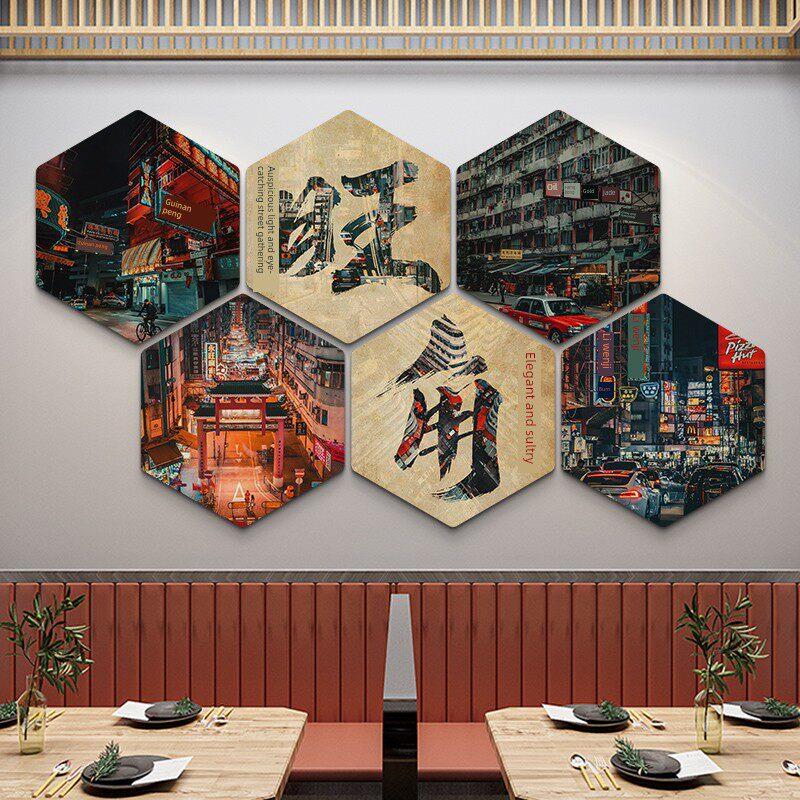 港式怀旧装饰画港式茶楼墙面装饰工业风格餐厅壁画综合体香港地标