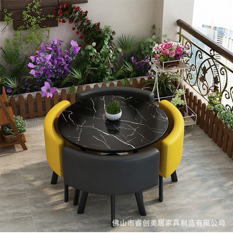 奶茶店桌椅北欧小户型圆形客厅阳台餐桌椅组合办公接待洽谈咖啡桌