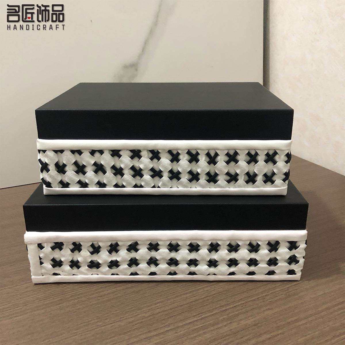 新中式手工编织皮革装饰盒摆件轻奢工艺品女生首饰收纳桌面摆设