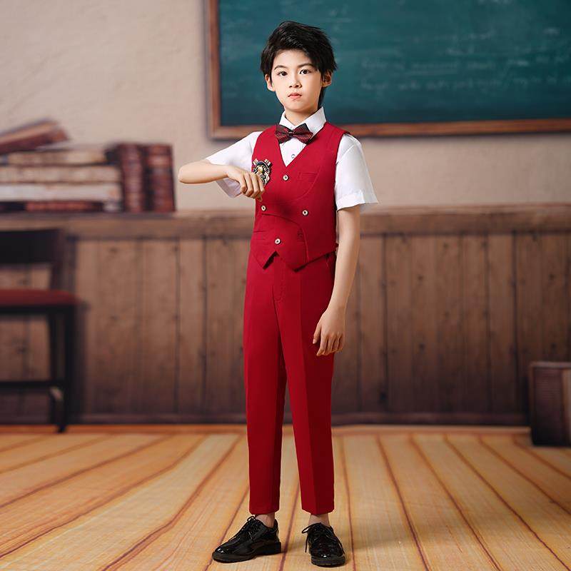 高档红合唱团服装，中小生表演服装，运动会，儿歌赛童比朗诵和演
