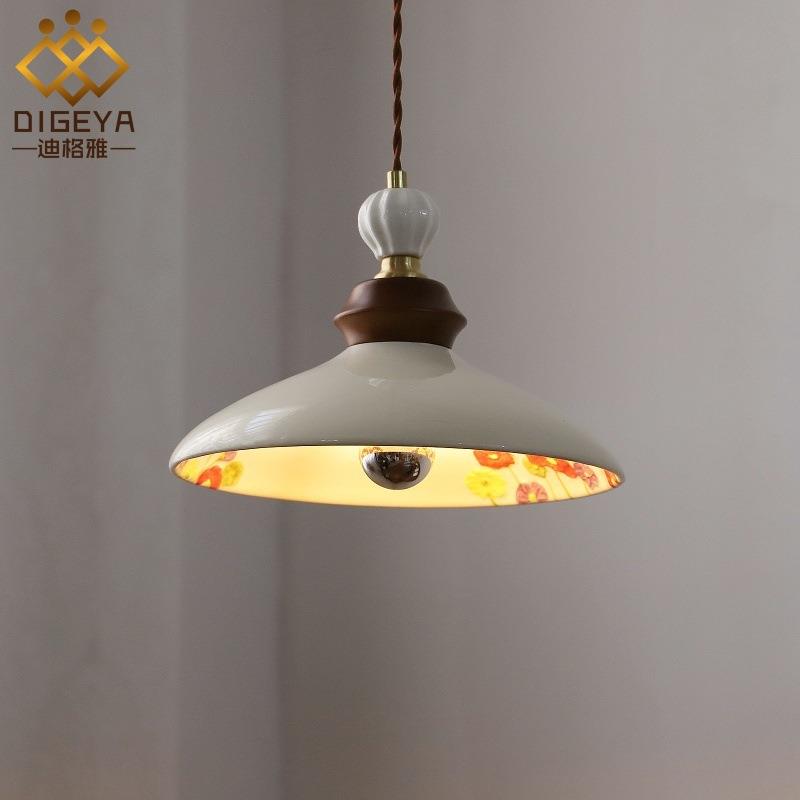 复古中古风手绘小花罩陶瓷吊灯奶油风法式餐厅玄关吧台过道吸顶灯
