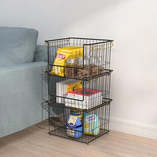厨房置物架多层落地金属铁艺收纳筐网格篮大号可叠加水果蔬菜