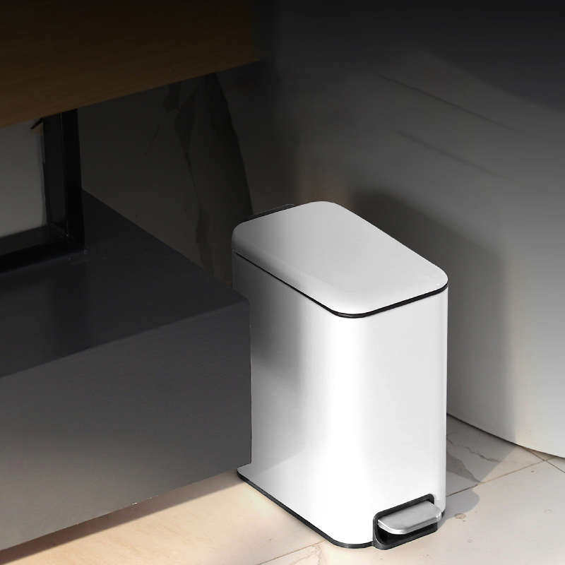 白色卫生间垃圾桶长方形窄夹缝带盖不锈钢脚踩家用厕所厨房纸篓桶
