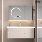 YP55轻奢奶油风实木智能浴室柜组合侧边柜浴室柜卫生间洗浴陶瓷一