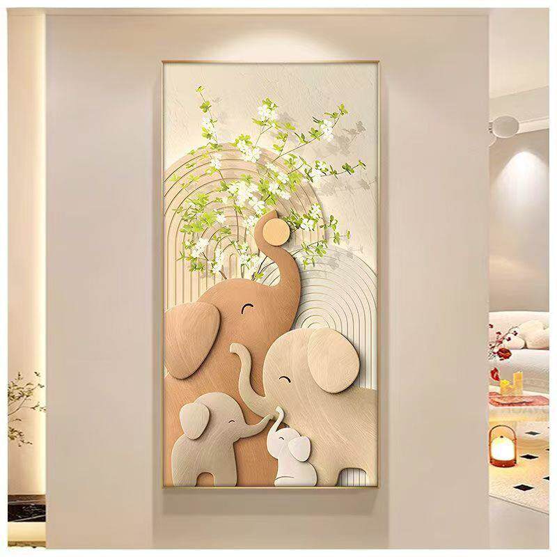 吉象如意装饰画现代玄关走廊过道奶油挂画向日葵入户客厅竖版壁画