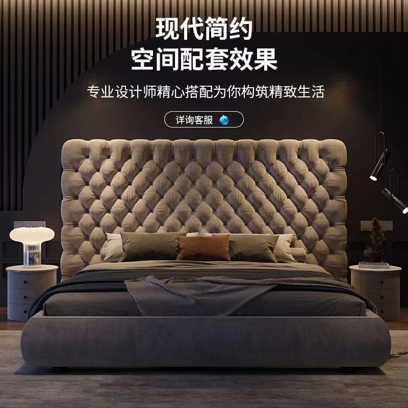 北欧布艺床现代简约软包床头板美式意式大户型别墅主卧实木床