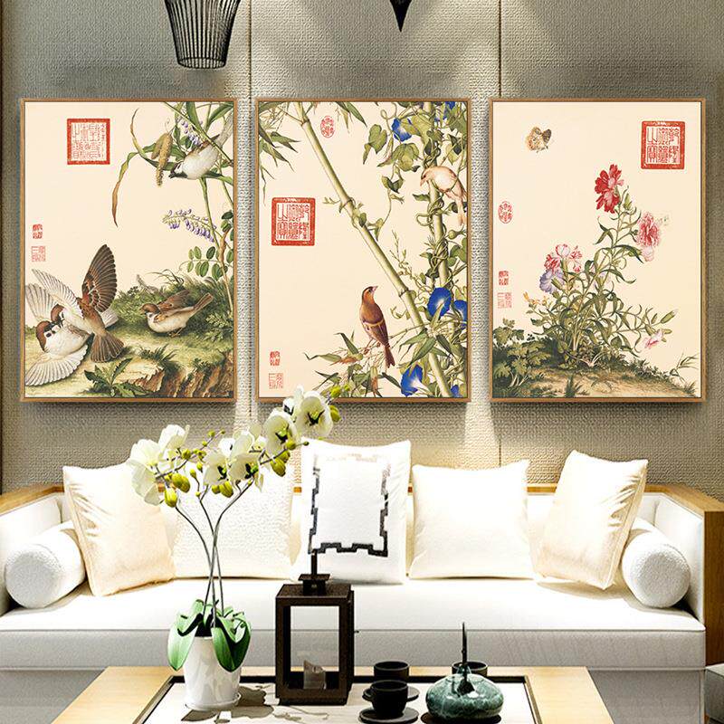 郎世宁花鸟工笔画现代新中式装饰画客厅房间墙家居软装牡丹花挂画