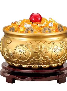 纯铜聚宝盆招财聚财摆件中式家居客厅玄关装饰工艺品大号铜缸米缸