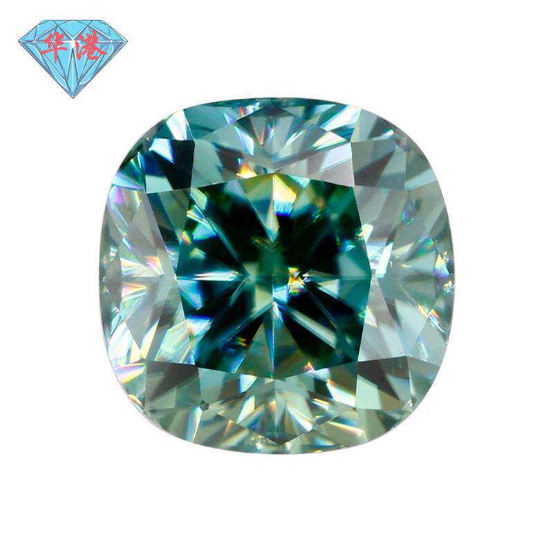 华港宝石 肥正方枕形蓝莫桑石裸石戒面 莫桑钻裸钻手饰人工