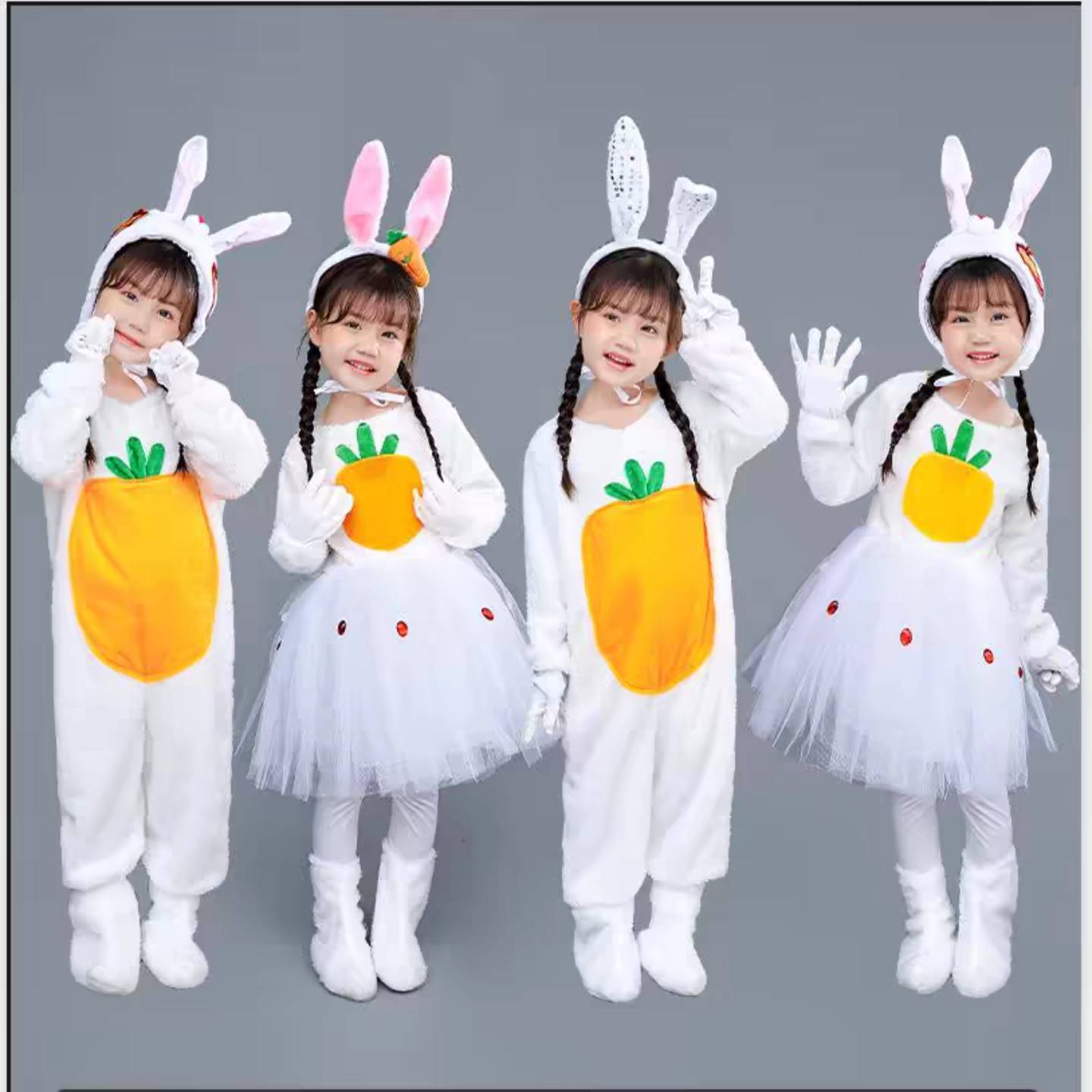 秋冬新款儿童兔子演出服卡通小白兔动物服小兔子舞台表演服装纱裙