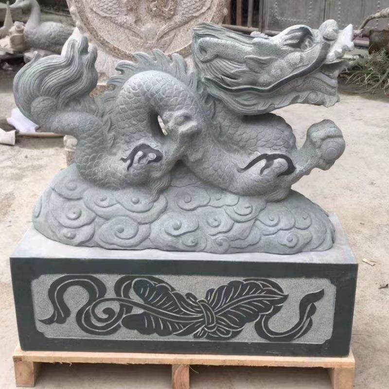 青石石雕喷水龙石头芝麻黑吉祥二龙戏珠石头龙庭院会所石龙摆件