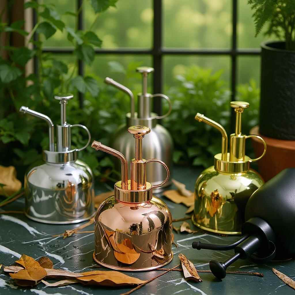 不锈钢园艺喷水壶复古小型室内喷雾瓶手动浇水壶植物迷你浇花喷壶