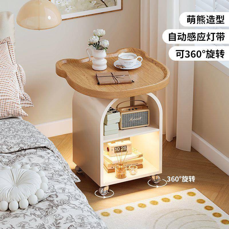 几小型收纳柜子铁艺儿童房置物架卧室家用床头柜可移动奶油床边风