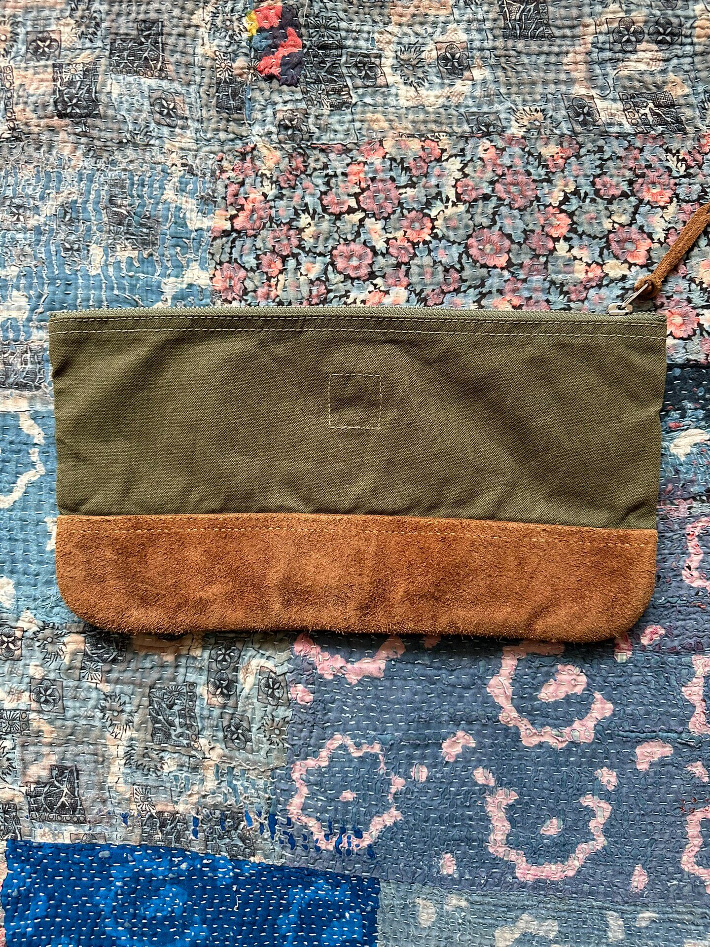 RRL Canvas Suede Zip Closure Bag — front