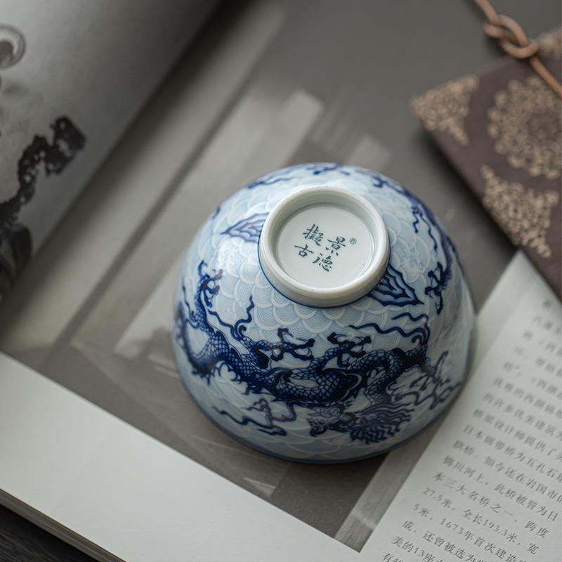墨己 仿古胎釉下彩手绘龙纹主人杯 缸杯大号 家用喝茶单杯品茗杯