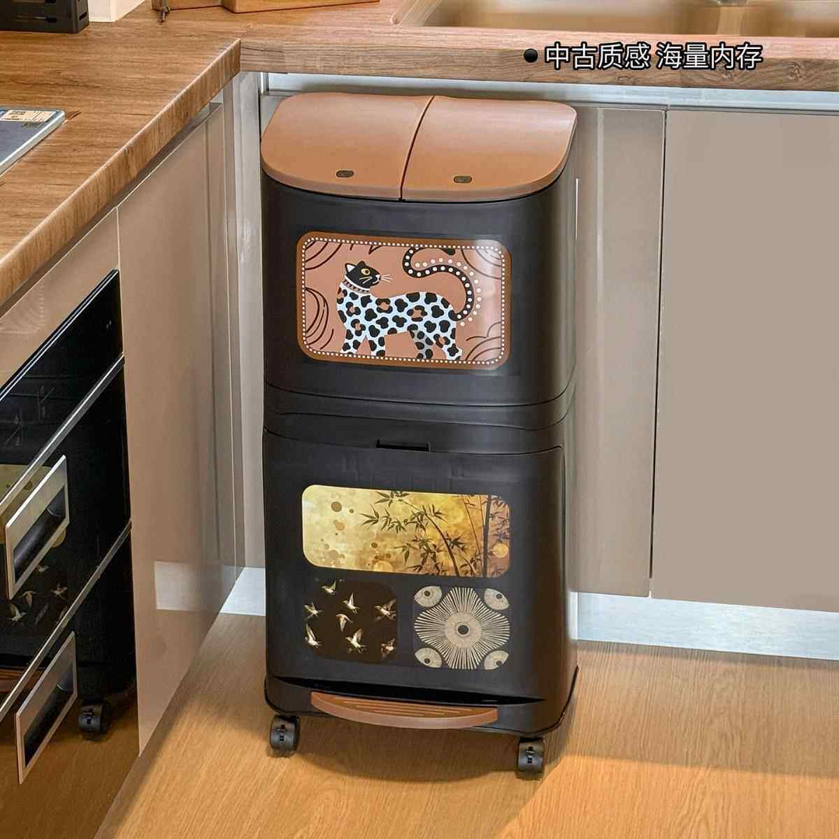 厨房专用不弯腰垃圾桶家用新款干湿分离带盖大容量高款可移动带轮