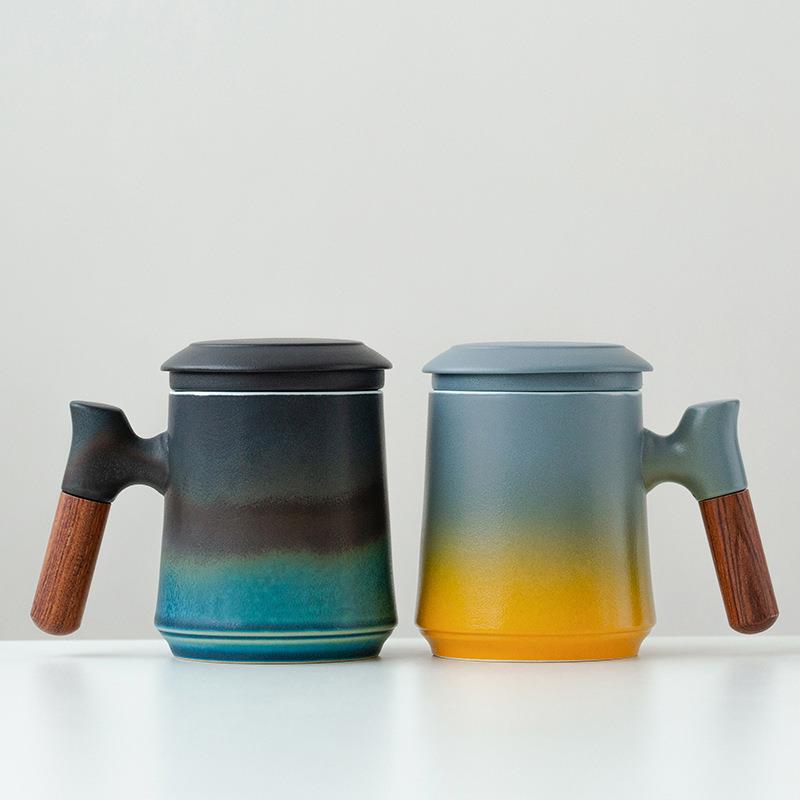 马克杯陶瓷泡茶杯茶水分离杯带盖办公室马克杯家用个人专用刻logo