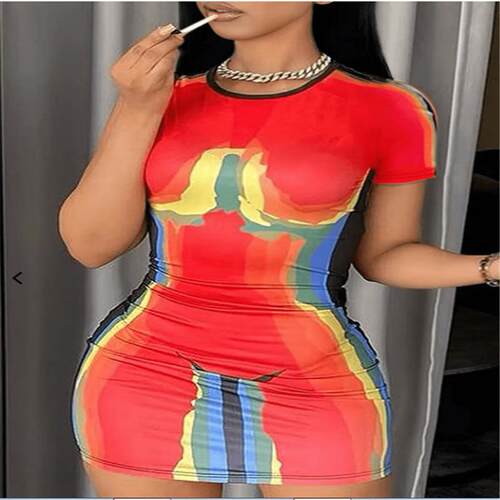 Women's printed skirt with buttocks wrapped dress