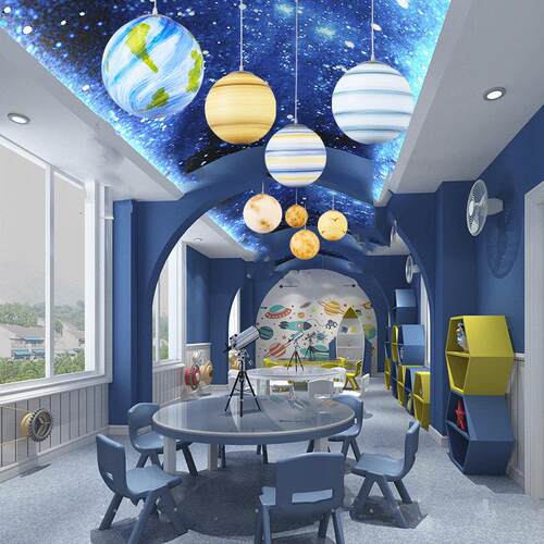 太阳系星球灯八大行星空吊灯商场幼儿园儿童游乐园简约浪漫月球灯