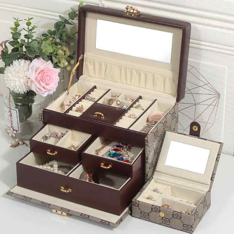 新款首饰盒带锁手饰饰品收纳盒戒盒指盒表珠宝首箱覆 古生日结婚