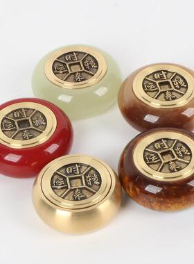 仿海柳转钱手把件 牛角手把件 纯铜转钱转钱手把件夜光树脂工艺