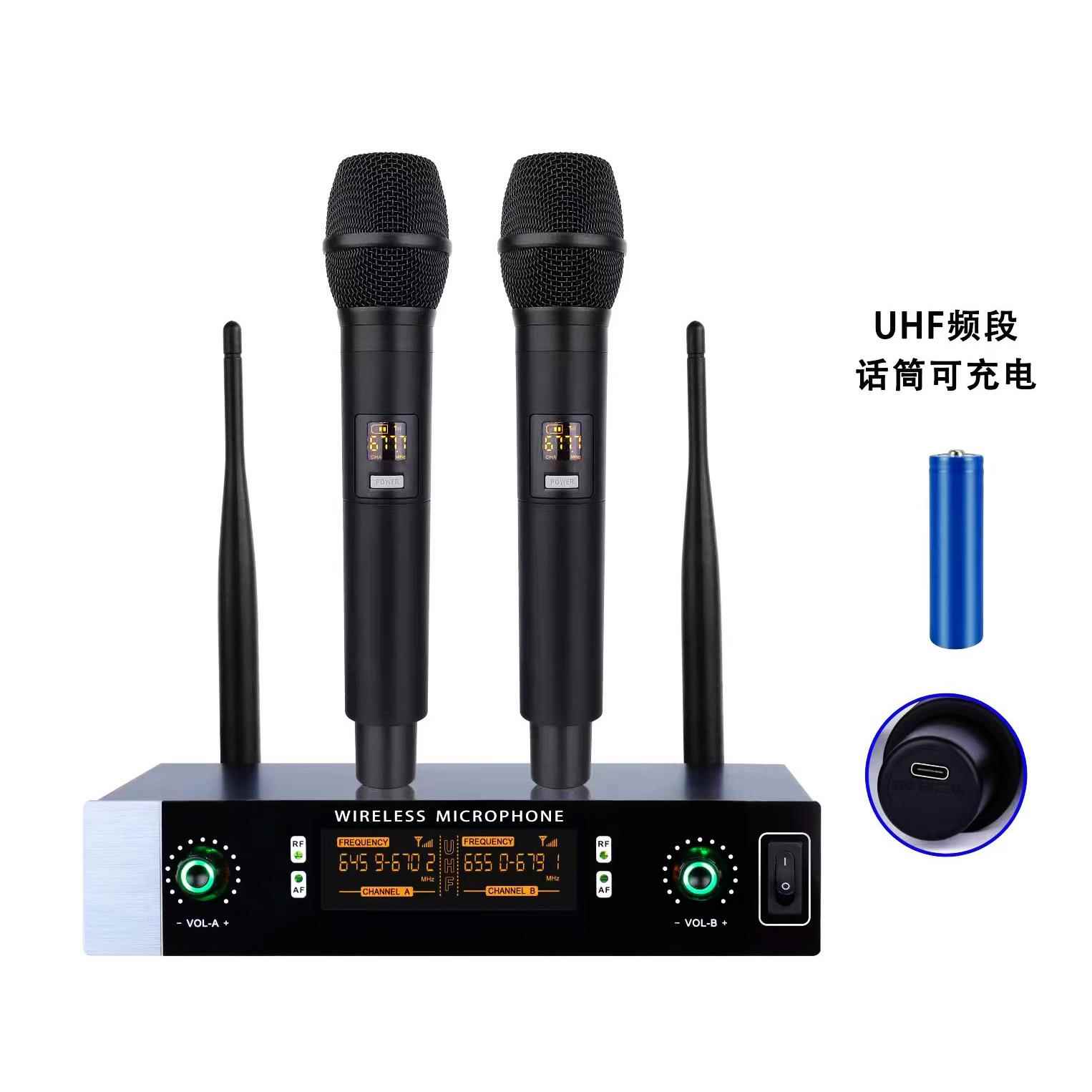 直销新款U段专业一拖二无线家用K歌舞台演出迷你家庭KTV话筒