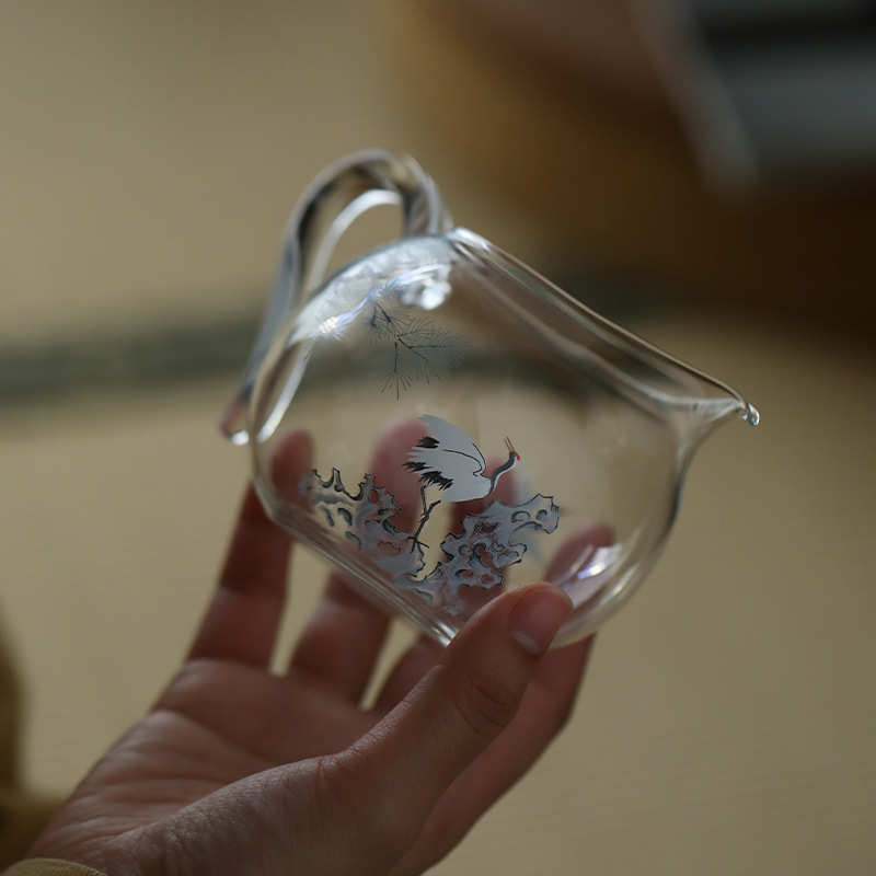 松鹤公道杯高透耐热玻璃分茶器公杯家用高硼硅功夫茶具茶海匀杯图片