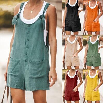 Women Casual Summer Linen Romper Overall Jumpsuit Shorts