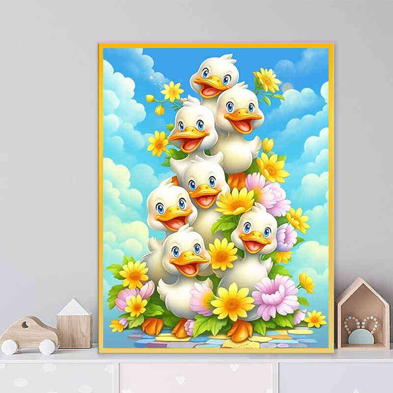 卡通小黄鸭5d钻石画2024新款客厅卧室满钻diy点贴钻十字绣砖石画