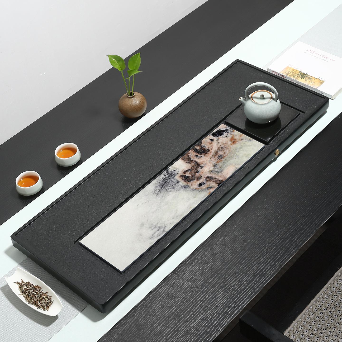 乌金石茶盘2025新款轻奢茶台干泡茶托盘新中式排水茶海家用干泡台