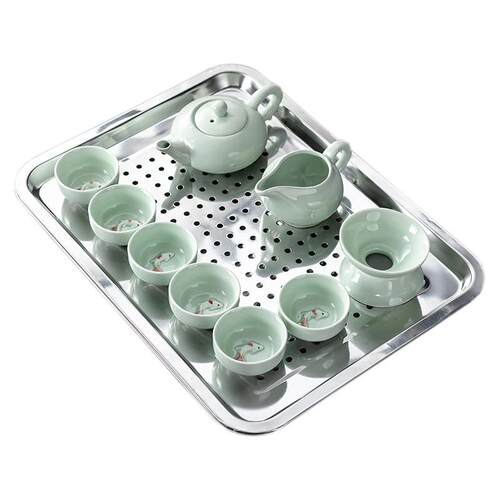 30套4不锈钢茶盘用蓄水茶托dsbvwsbe简盘约简易家小型茶台茶具组