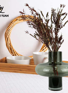 厂家批发墨绿色几何花瓶客厅摆件餐桌电视柜干花插装水培样板饰品