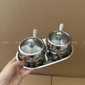 米诺家304钢调味罐套装 佐料盒调味罐调味盒带勺带底座罐 家用欧式