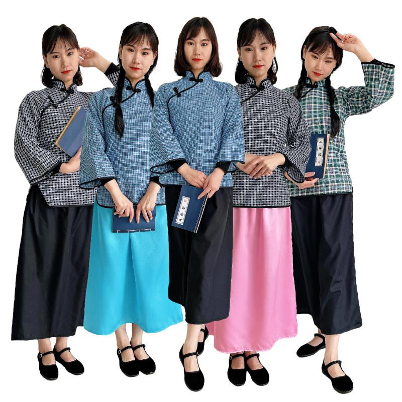 中华民国学生服装女五四青年演出服装古风女长短裙裤套装中山装男