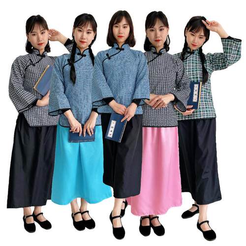 中华民国学生服装女五四青年演出服装古风女长短裙裤套装中山装男