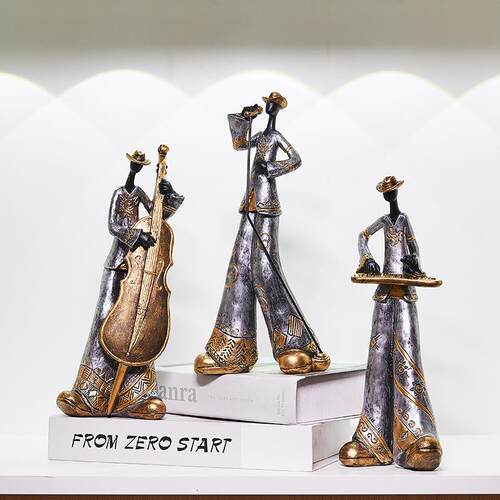 复古乐队艺摆术创意件音人物乐客厅书架酒柜轻ZWX奢脂装饰品树工