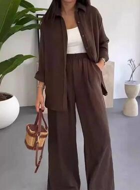 Single breasted back slit wide leg set单排扣后开叉阔腿套装女