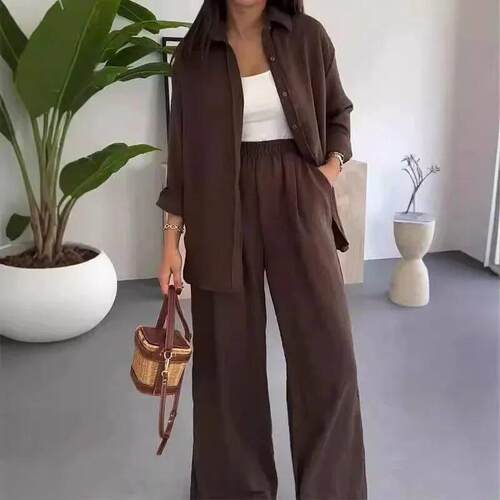 Single breasted back slit wide leg set单排扣后开叉阔腿套装女