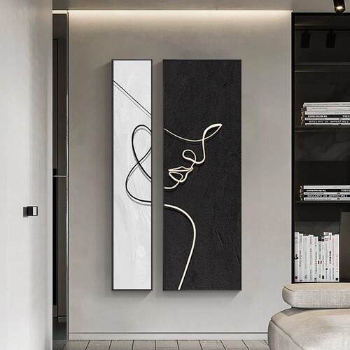 黑白极简玄关抽象装饰画 画艺术人物肌理感组合壁画 画入户走廊过