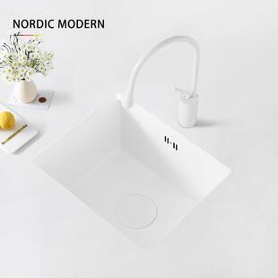 中岛吧台白色方形不锈钢厨房水槽单水槽迷你家用台下洗碗水池洗菜