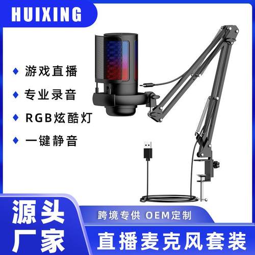 跨境USB直播麦克风话筒手机K歌录音会议电脑电竞游戏专业电容话筒