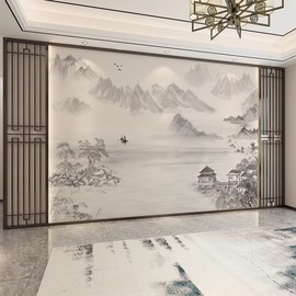 新中式电视背景墙壁纸墙布意境，沙发卧室客厅，影视墙墙纸山水水墨画