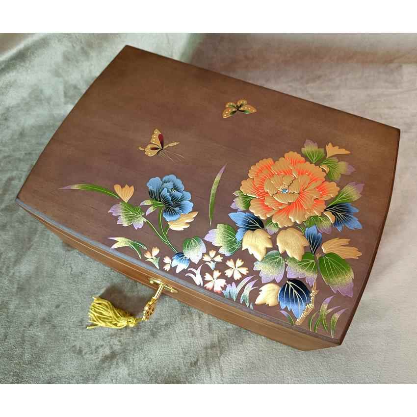 正品中式风复古木质礼首饰盒风实木收纳盒饰品盒古中国花卉珠宝盒