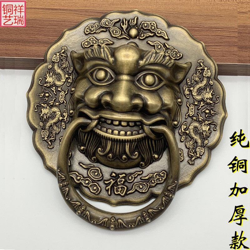 老式木门兽头拉手狮子头覆古铜把手玻璃门纯铜门环中式大门铜把手