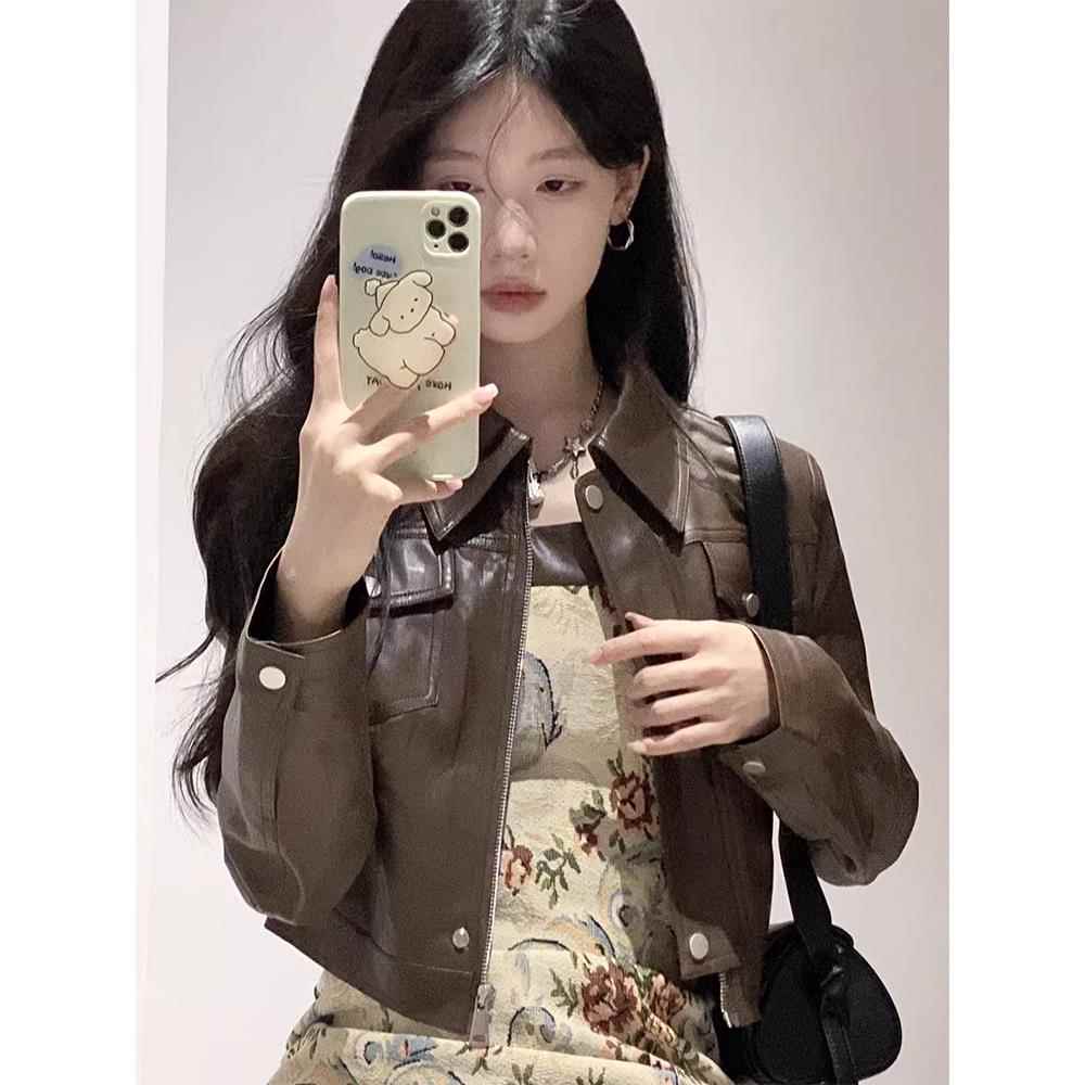 棕色短款pu皮衣外套女夹克2025新款港风爆款美拉德穿搭机车小个子