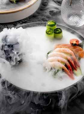 商用冰盘餐具意境创意融合菜圆形菜干黑白WRZ干冰盘容器特色盘私