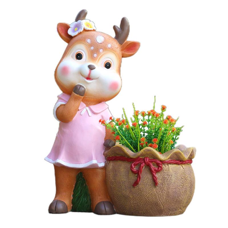 幼儿园户外卡通动物小鹿花盆花园庭院装饰摆件园林景观雕塑小品