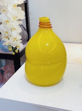 外贸出口手工玻璃花瓶捡漏黄色复古异形格调装饰花器